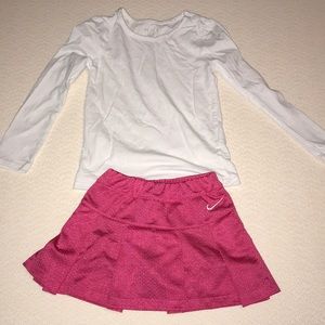Girls hot pink Nike Athletic Skirt & White Shirt